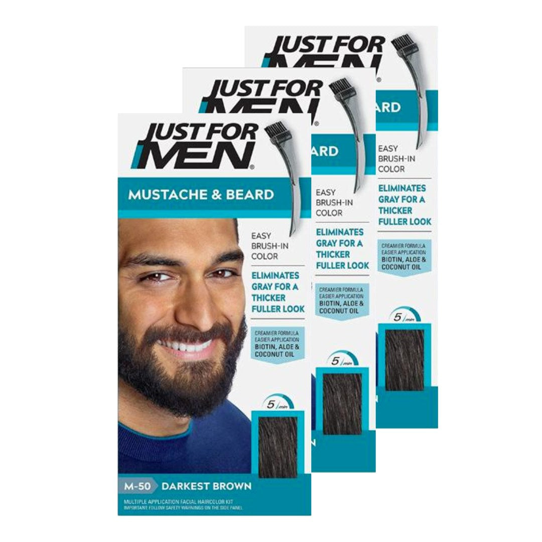 Just For Men x 3 Brush-In Color Gel Moustache & Beard Gel Darkest Brown M-50 - Medaid International
