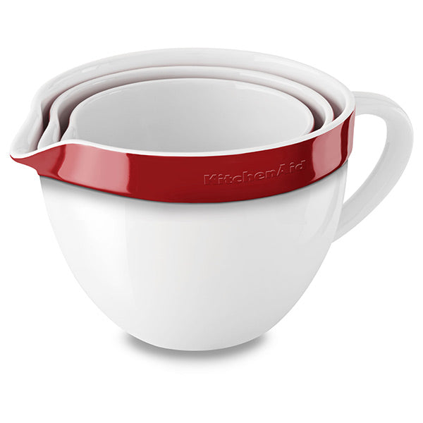 KITCHENAID 3 PCS CERAMIC CASSROLE NESTING MIXING BOWL EMPIRE RED