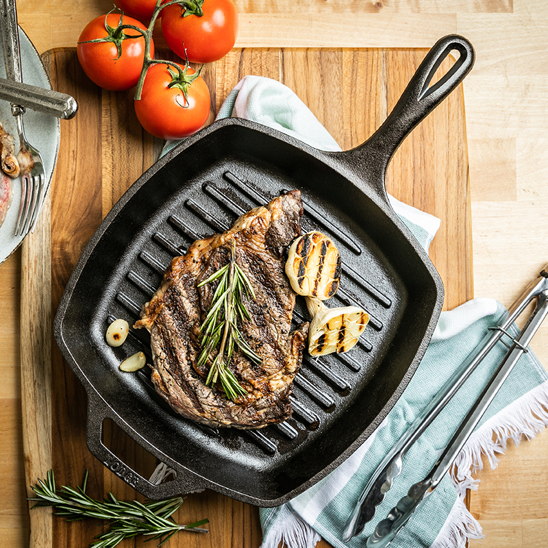 Grill Pan Square Cast Iron 26cm,  Black - Medaid International