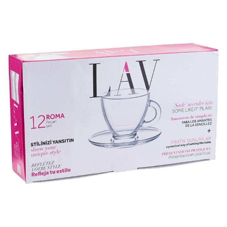 LAV ROMA GLASS 225ml TEA CUP & SAUCER 6+6