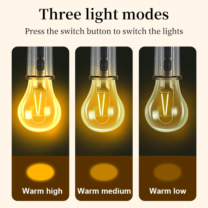 Portable Camping Lamp 600mAh LED with Hanging Portable Lighting Type C Charging Waterproof - Medaid International