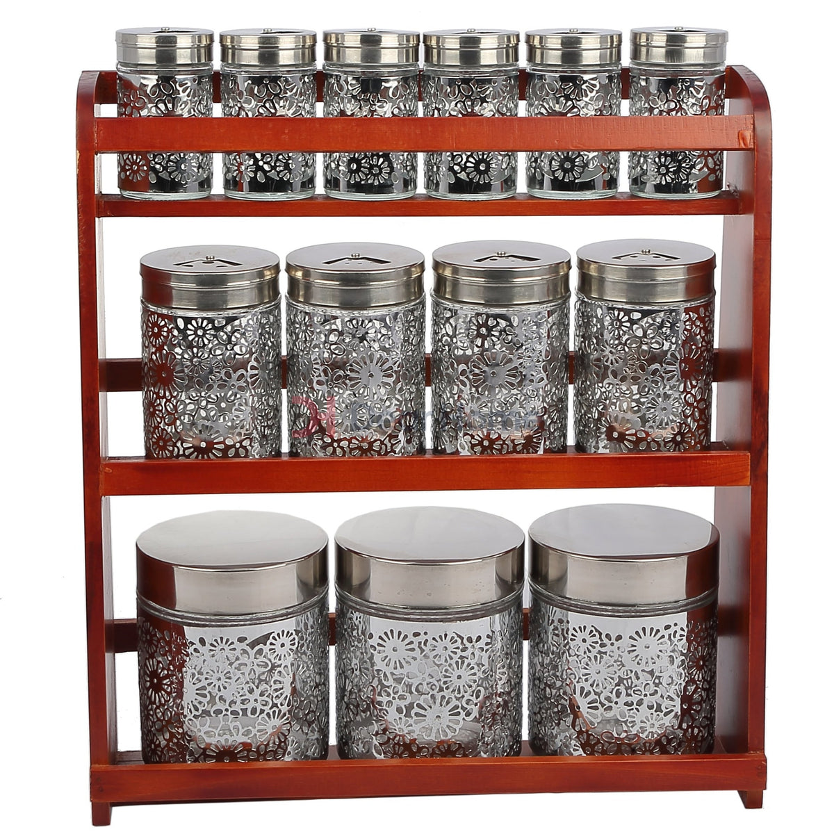 SS Flower 13Pcs Spice Set + Wood Stand
