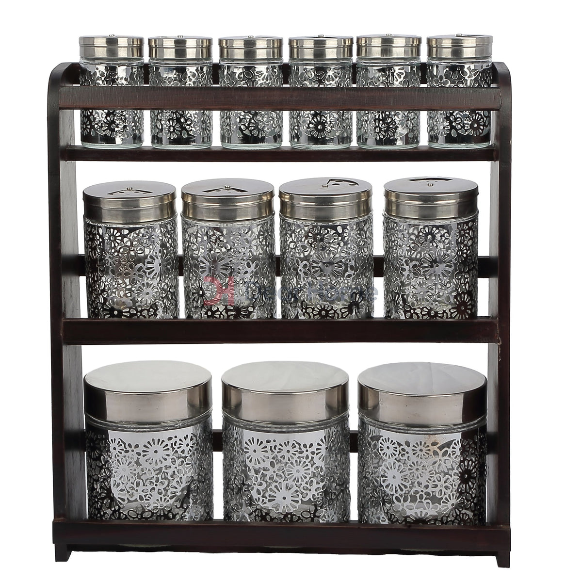 SS Flower 13Pcs Spice Set + Wood Stand
