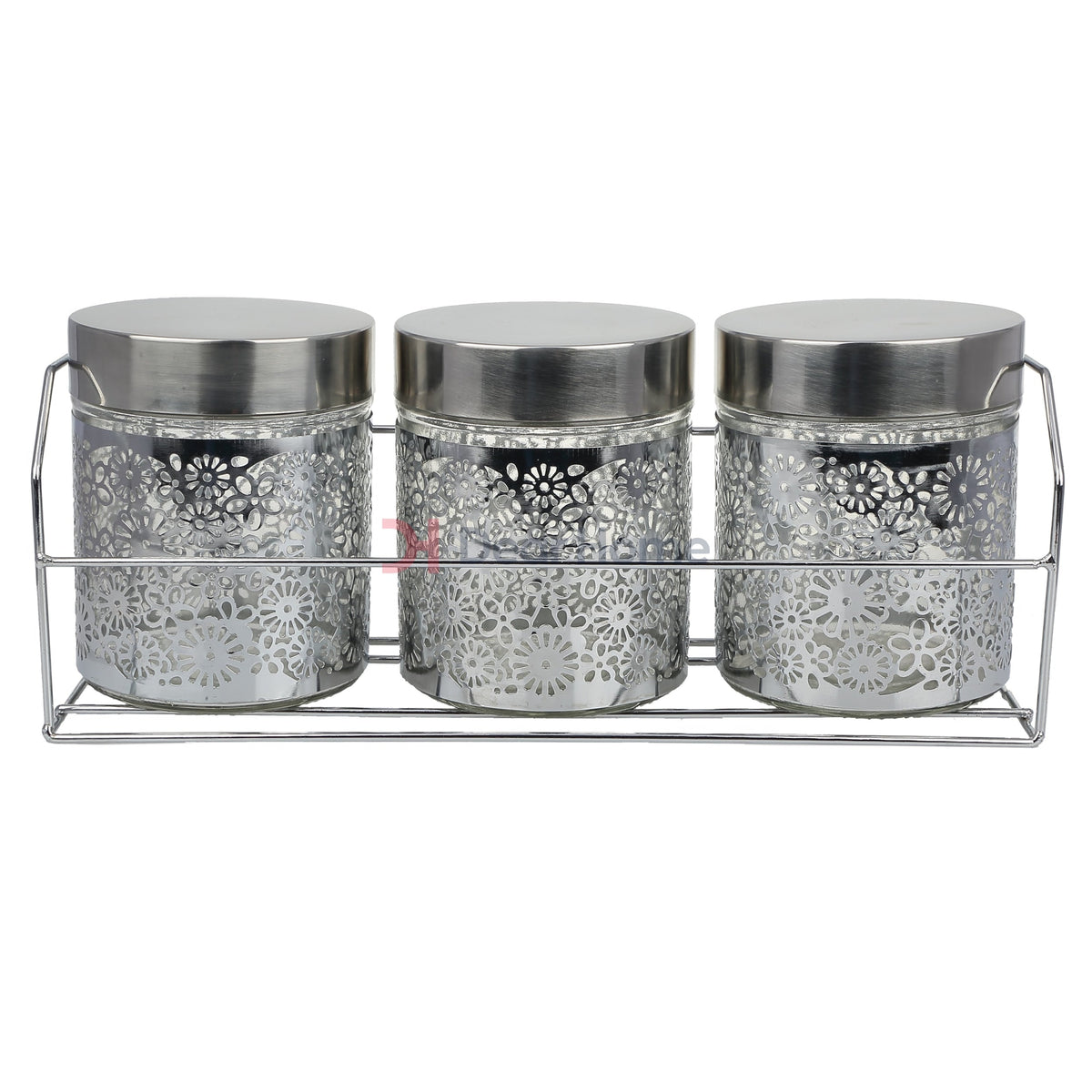 Stainless Flower Small 3Pcs Jars + Stand