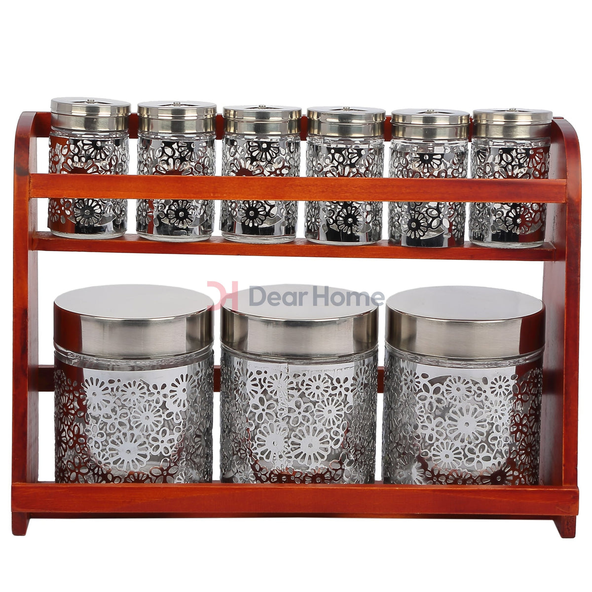 Ss Flower 9 Pcs Spice Set + Wood Stand
