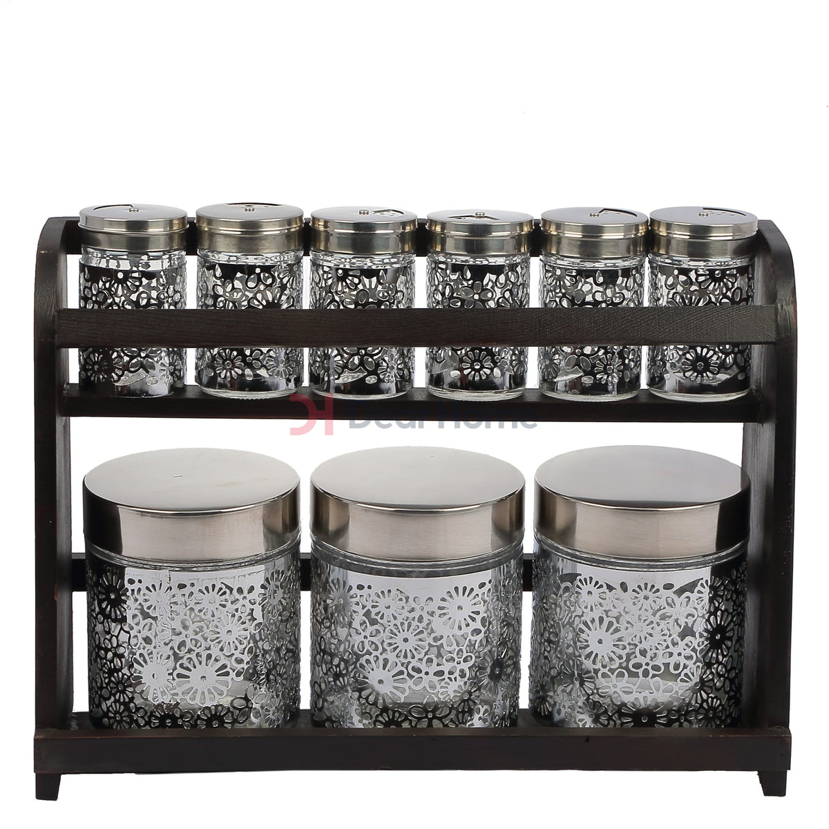 Ss Flower 9 Pcs Spice Set + Wood Stand