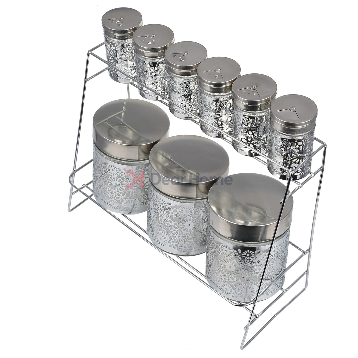 Stainless Flower 9 Pcs Spice Set + Stand