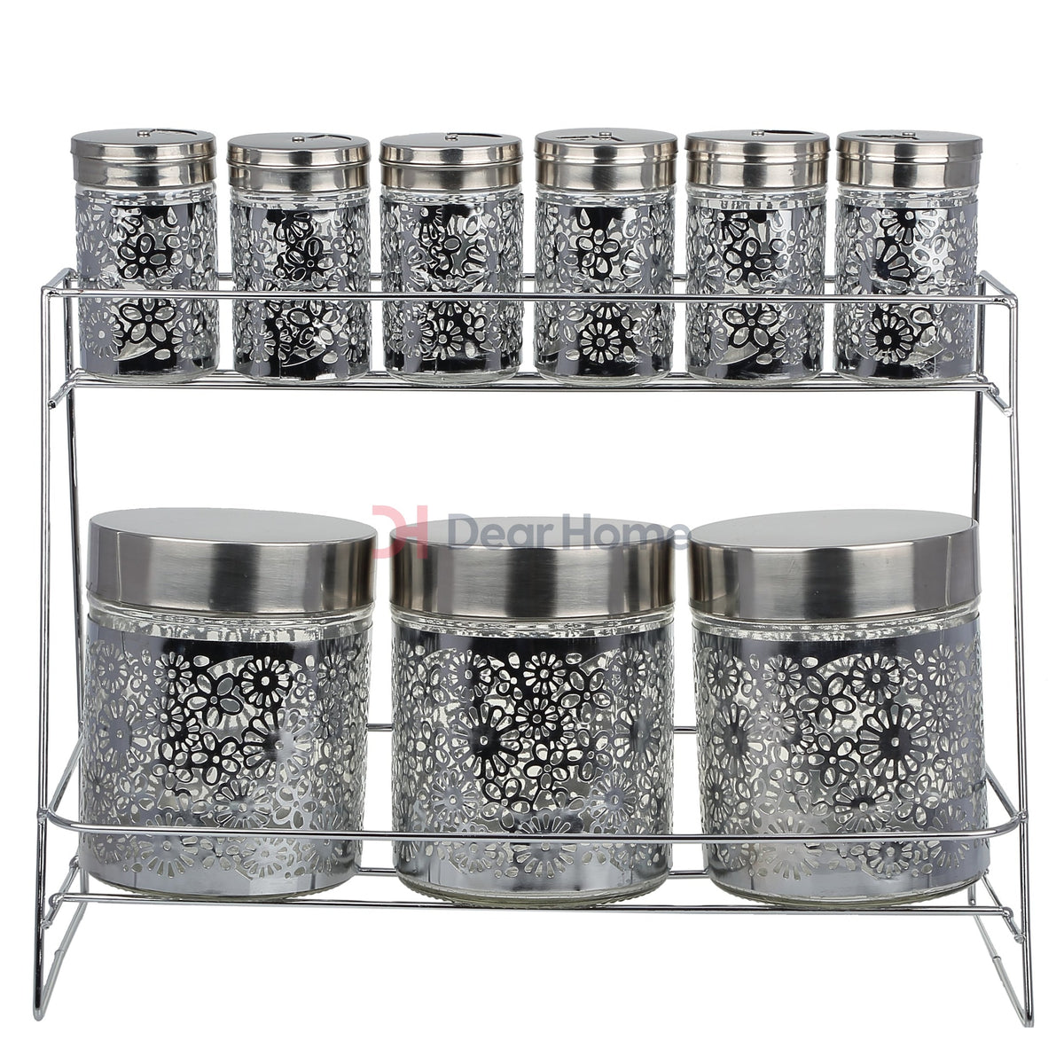Stainless Flower 9 Pcs Spice Set + Stand