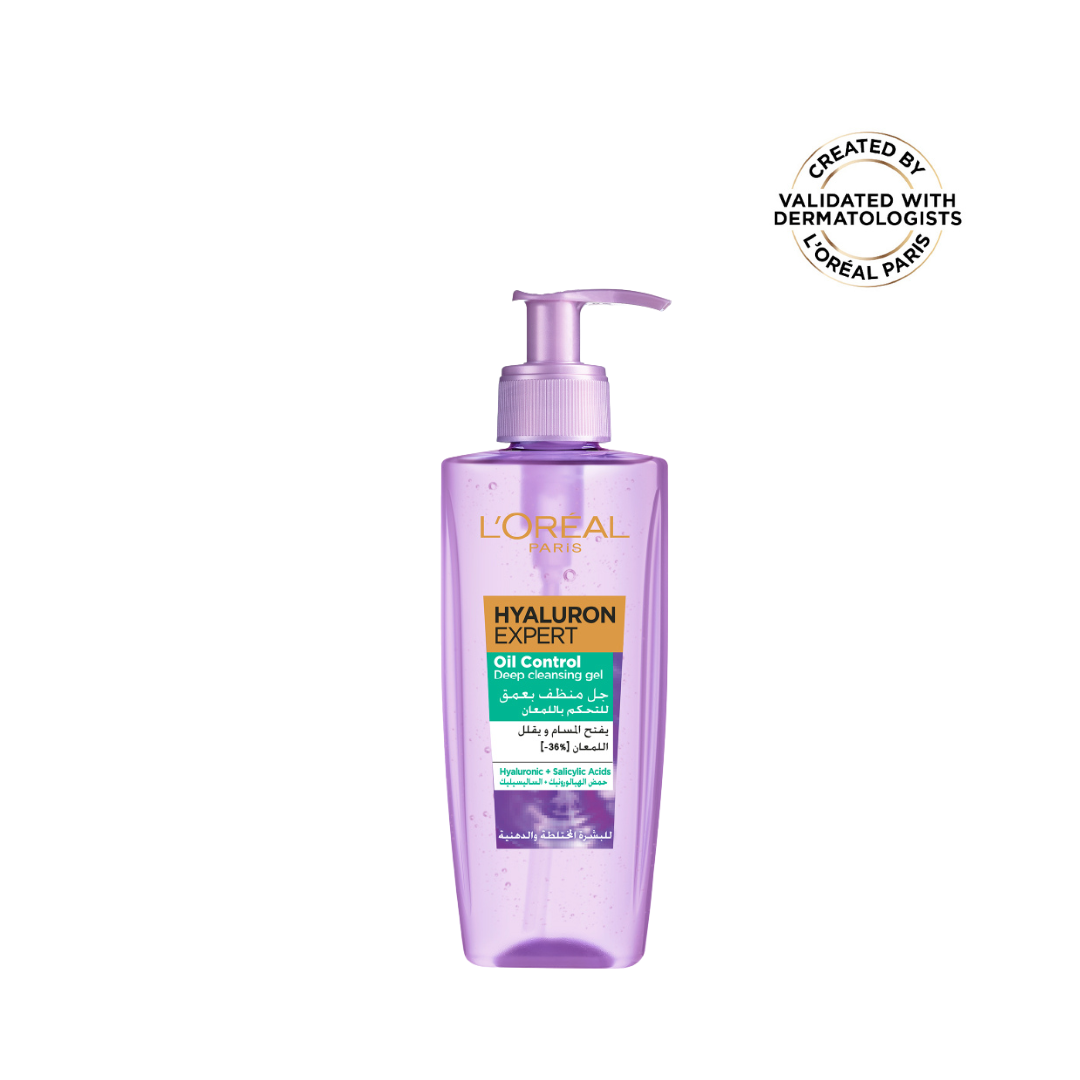 L’Oréal Paris, Hyaluron Expert Oil Control Deep Cleansing and Hydrating Gel, With Hyaluronic Acid and Salicylic Acid, for Combination to Oily Skin - 200ml