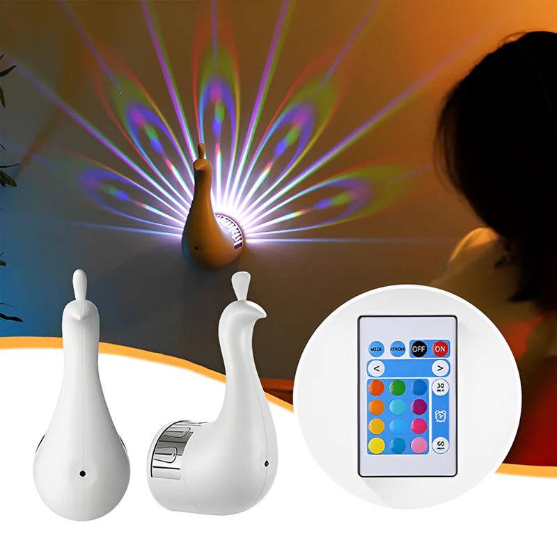 Peacock Projection Lamp, Wall Light with Remote Control - Medaid International