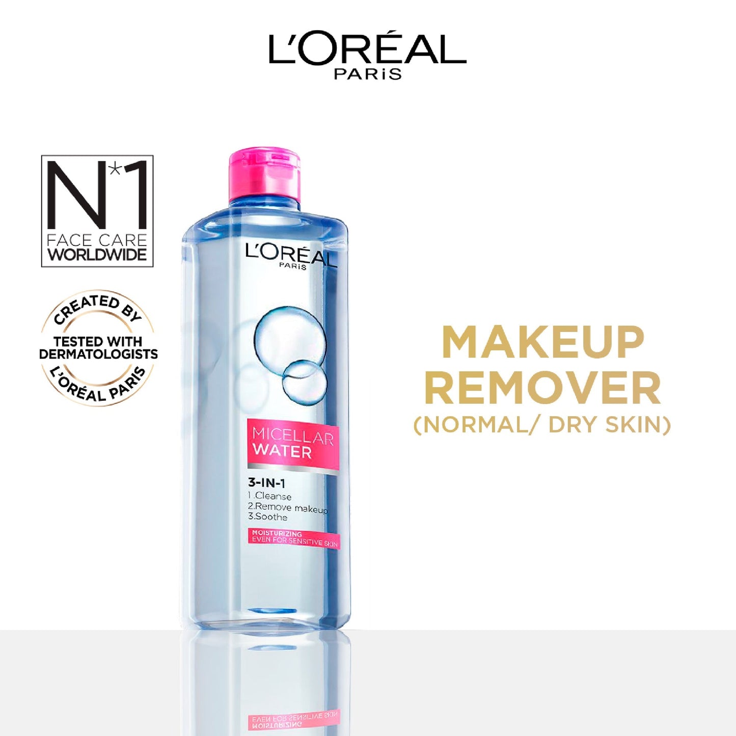 L'Oreal Paris 3-in-1 Refreshing Micellar Water, deep cleansing moisturize micellar for dry to normal skin 400ML