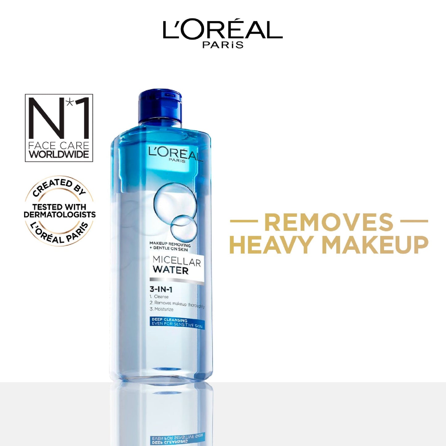 L'Oreal Paris 3-in-1 Deep Cleansing Micellar Water for long wear oil makeup remover 400ML