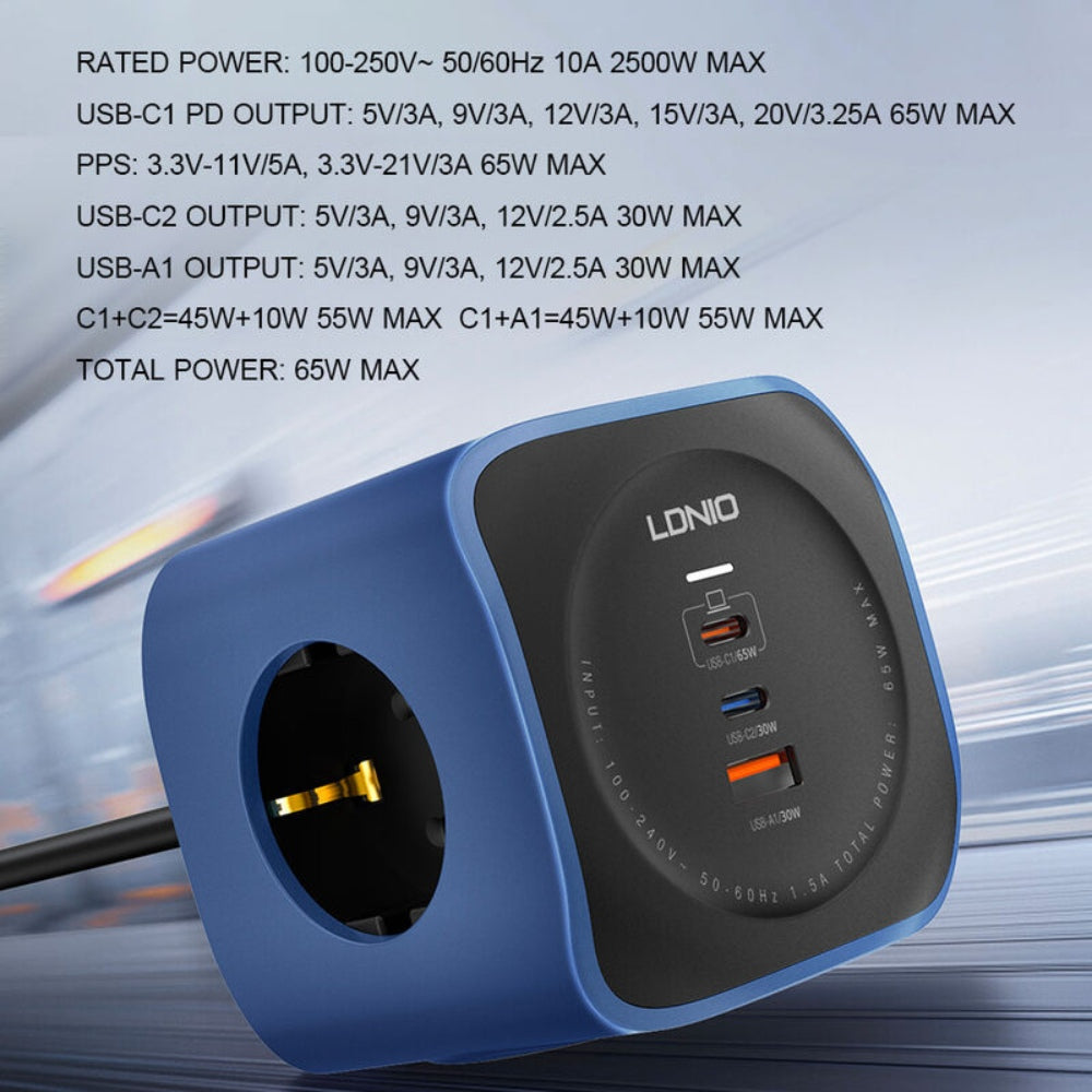 Ldnio 2500W Wall Socket 65W USB Charing Port