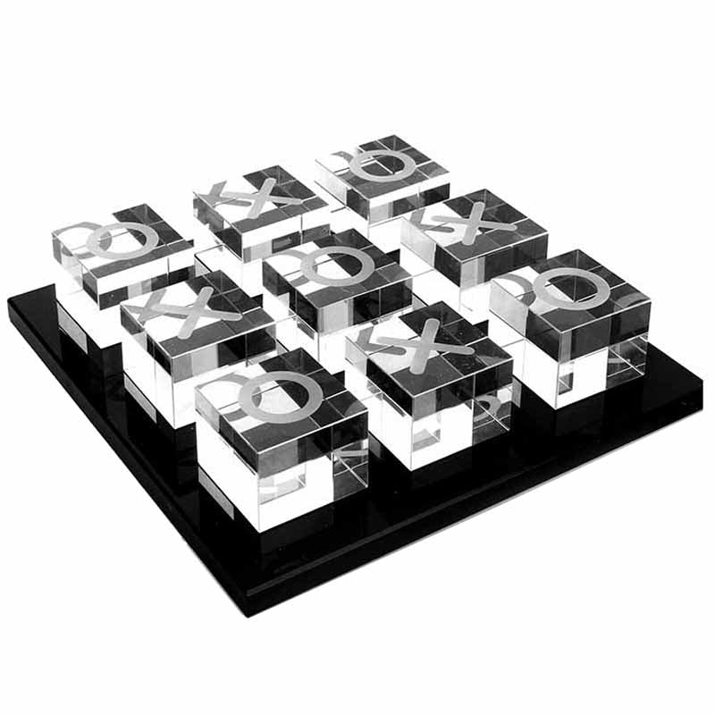 Luxury Crystal Glass Tic Tac Toe Game Set with Black Base Centerpiece Ornament Artwork for Living Room Tabletop Office Home Decoration - Medaid International