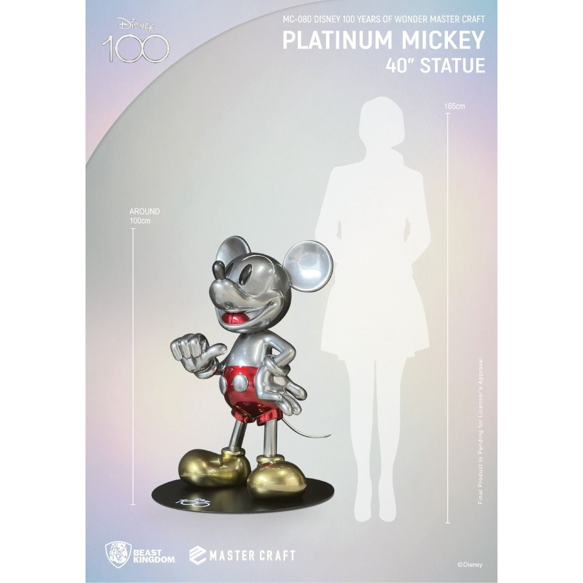 Disney 100 Years of Wonder Master Craft Platinum Mickey 40" Statue - Medaid International