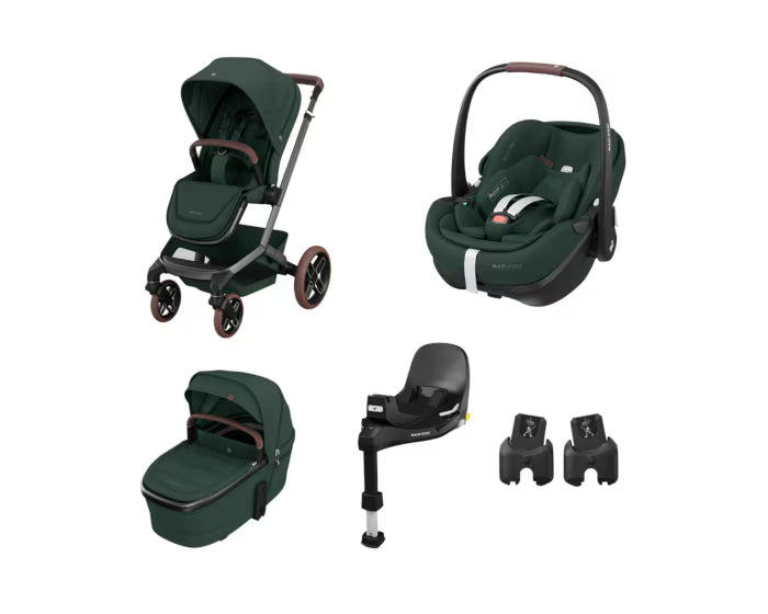 Maxi-Cosi - Fame (Twillic Green) - 4pcs Bundle Fame Stroller & Carrycot Pebble360 Car Seat FamilyFix 360 Pro Base. - Travel System