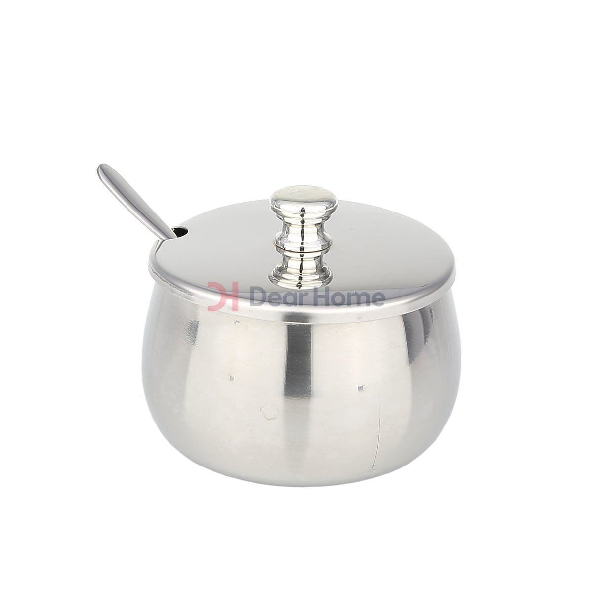 Stainless Medium Sugar Pot With Spoon - connected cover