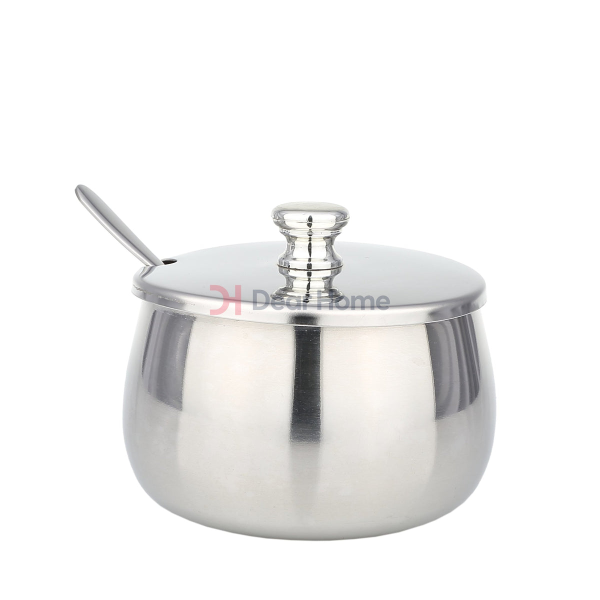 Stainless Medium Sugar Pot With Spoon - connected cover