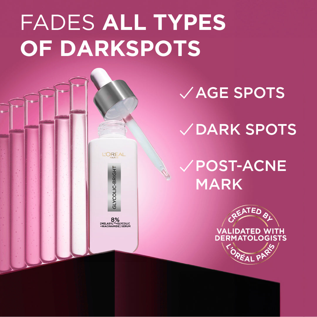 L’Oréal Paris, Glycolic Bright Face Serum, With 8% [Melasyl ™ + Glycolic Acid + Niacinamide], for Dark Spots and Brightening 30ml