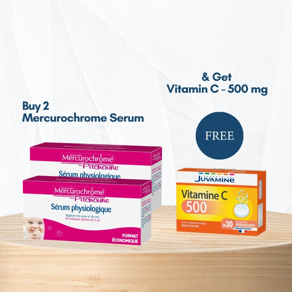 Mercurochrome Serum - 40 unidoses  Buy 2 Get 1 Juvamine Vitamine C Effervescent 500 mg Free - Medaid International