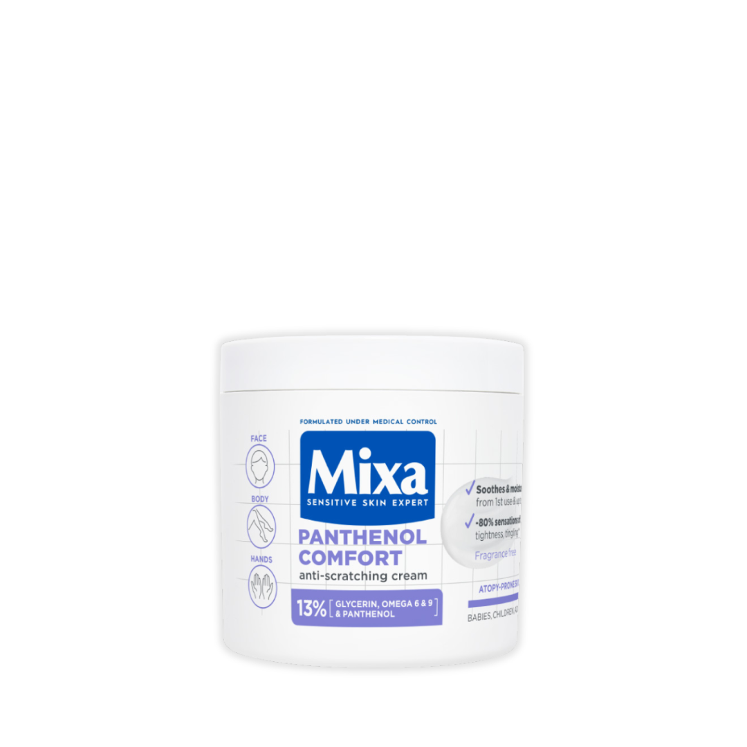 Mixa Panthenol Comfort Moisturizing Cream Jar - Anti-Scratching Cream - For Dry Skin, Atopy Prone Skin and Eczema - With 13% Glycerin, Omega 6 & 9, and Panthenol For Face, Hands & Body