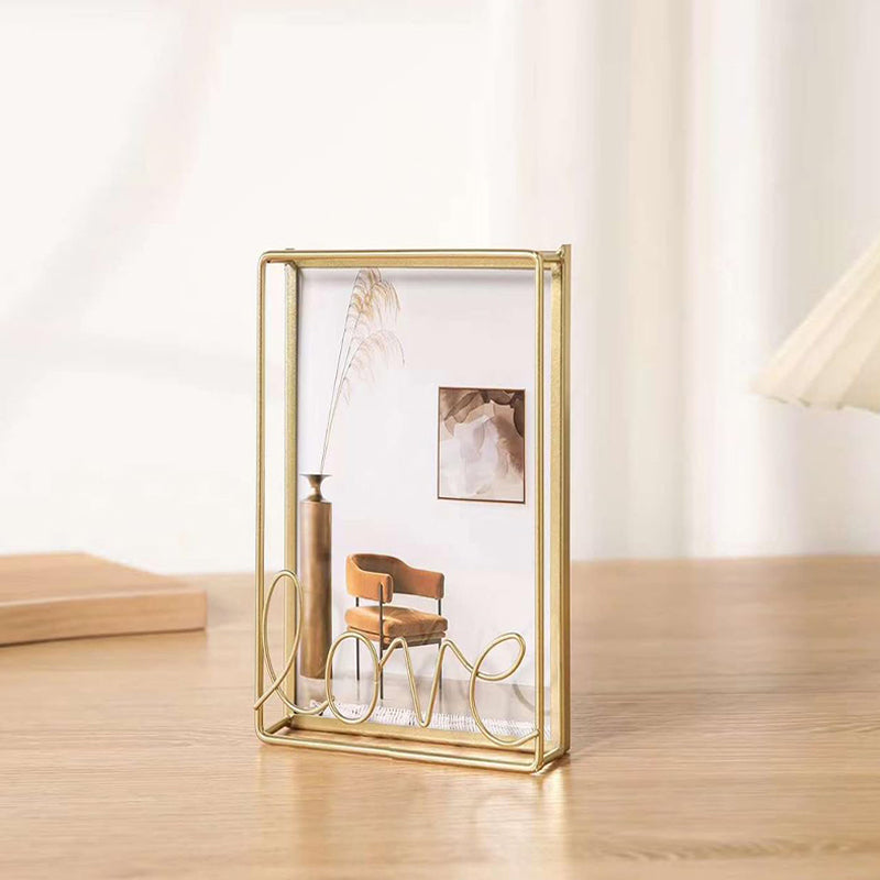 10 CM X 15 CM Modern Simple Metal Photo Frame with Letter Text Love and Transparent Face Picture Frames for Living Room Bedroom Tabletop Gold - Medaid International