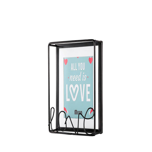 10 CM X 15 CM Modern Simple Metal Photo Frame with Letter Text Love and Transparent Face Picture Frames for Living Room Bedroom Tabletop Black - Medaid International