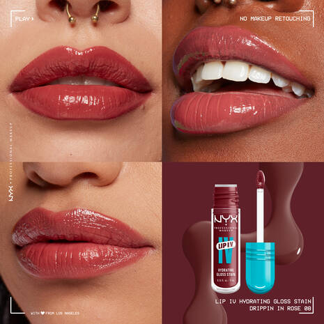 NYX Lip I.V. Hydrating Lip Gloss Stain-DRIPPEN IN ROSE