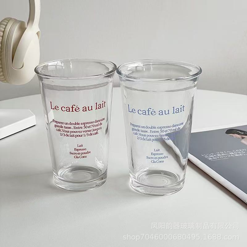 Le Café au Lait 350ml Clear Glass Tumbler – Red or Blue