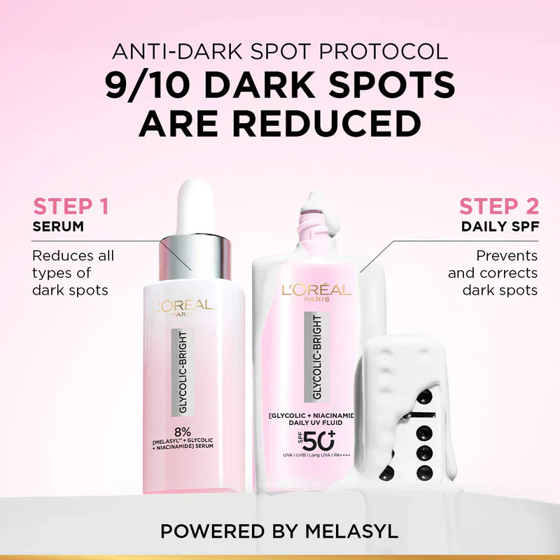 L’Oréal Paris Glycolic Bright Anti-Dark Spot Daily UV Fluid SPF 50+ with [Glycolic Acid + Niacinamide]