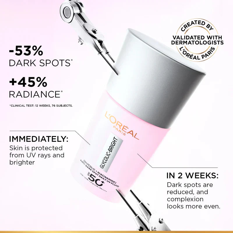 L’Oréal Paris Glycolic Bright Anti-Dark Spot Daily UV Fluid SPF 50+ with [Glycolic Acid + Niacinamide]
