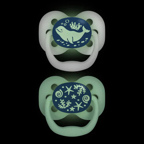 Dr. Brown's Adv Soother Glow Stage 1 Pacifier Clip Set Blue Ocean