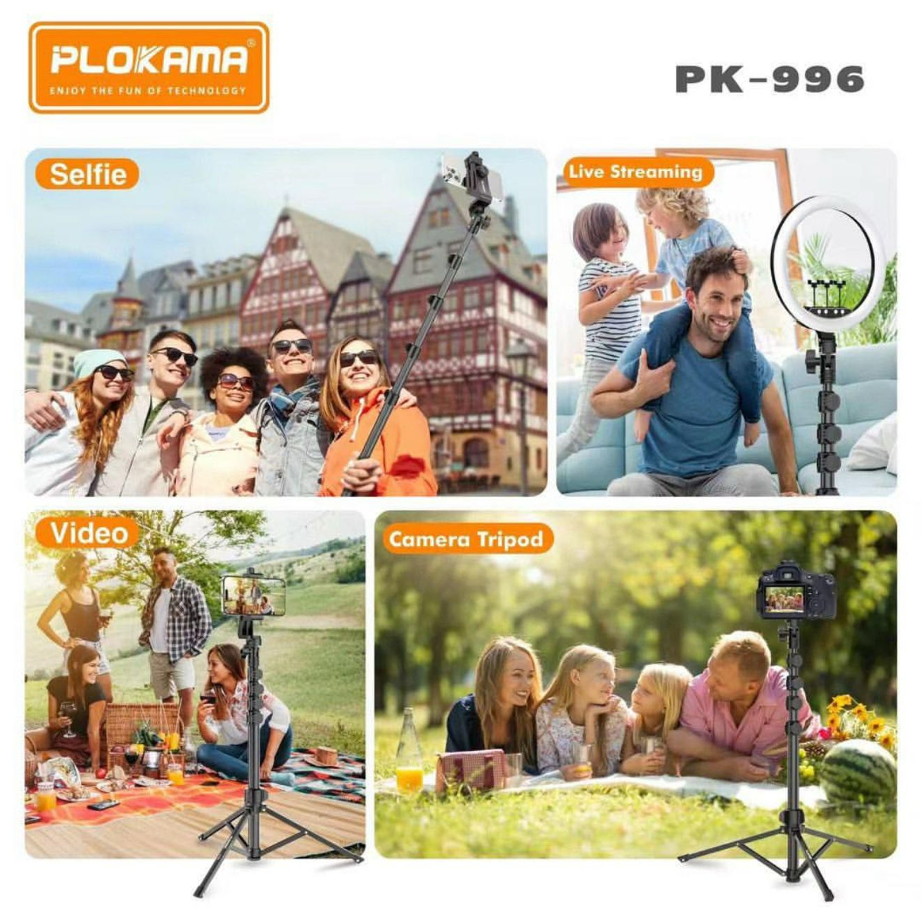 PLOKAMA PK996 Multifunctional  Bluetooth Tripod with Remote 5.5F PK996