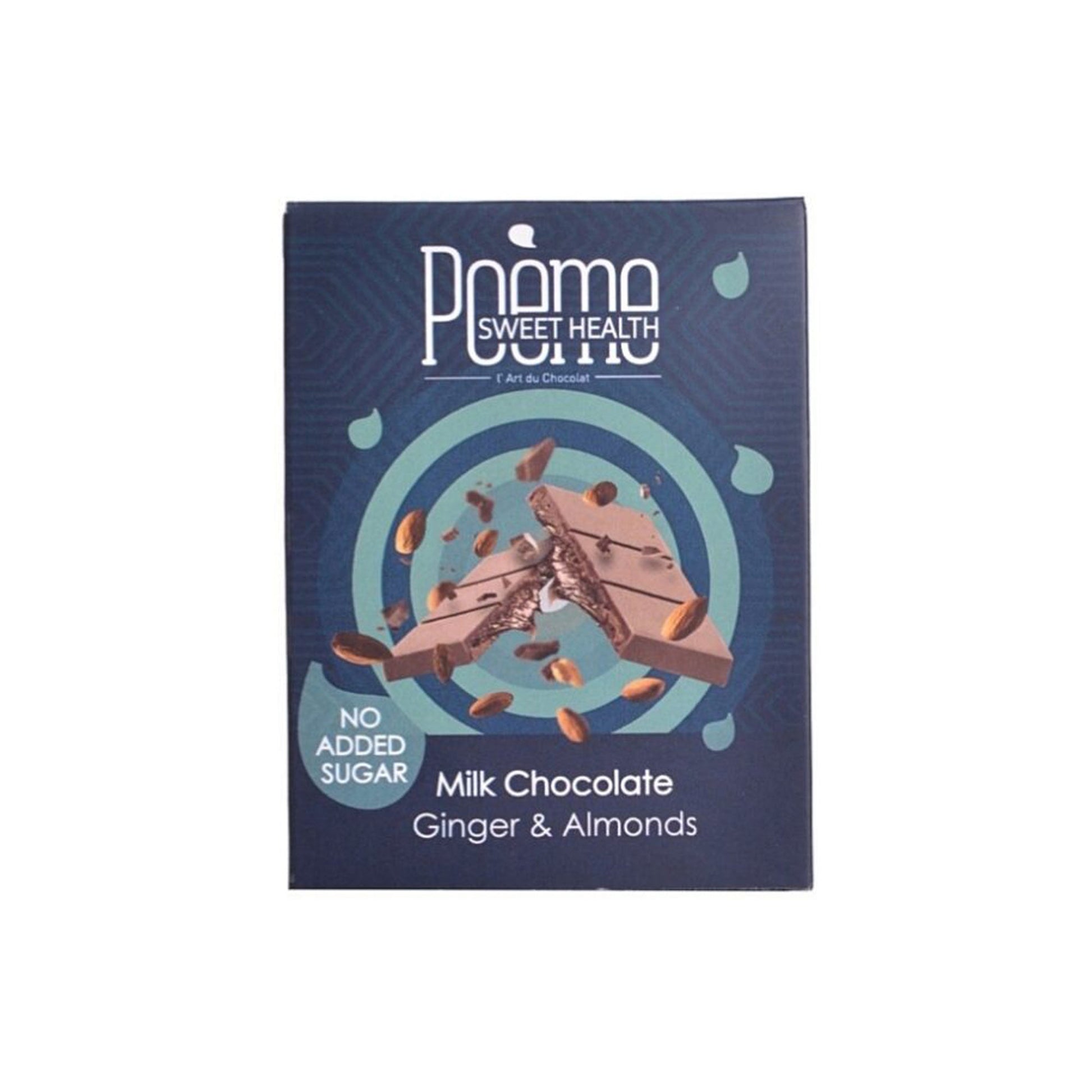 POÈME MILK CHOCOLATE GINGER & ALMOND BAR - NO ADDED SUGAR - Medaid International
