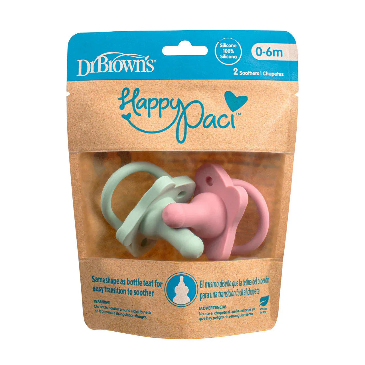 Dr. Brown's Happy Paci X2 Pacifier Soother 0-6M Pink Green