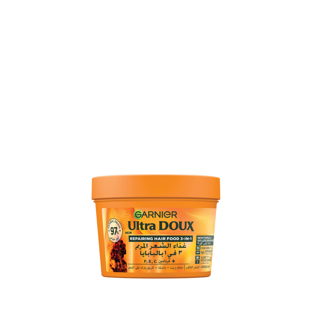 Garnier Ultra Doux Papaya Vegan Hair Food 3in1 Mask for damaged hair, Boosted with Vitamins C, E & F