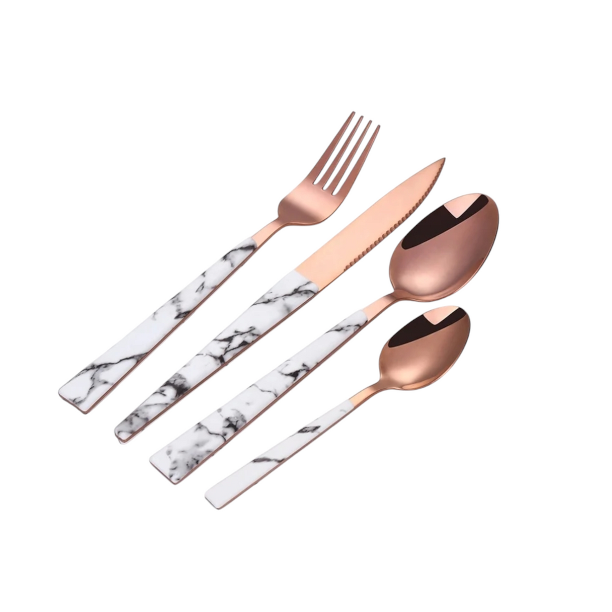 24PCS ROSE GOLD CUTLERY SET WHITE MARBLE HANDLE  X455