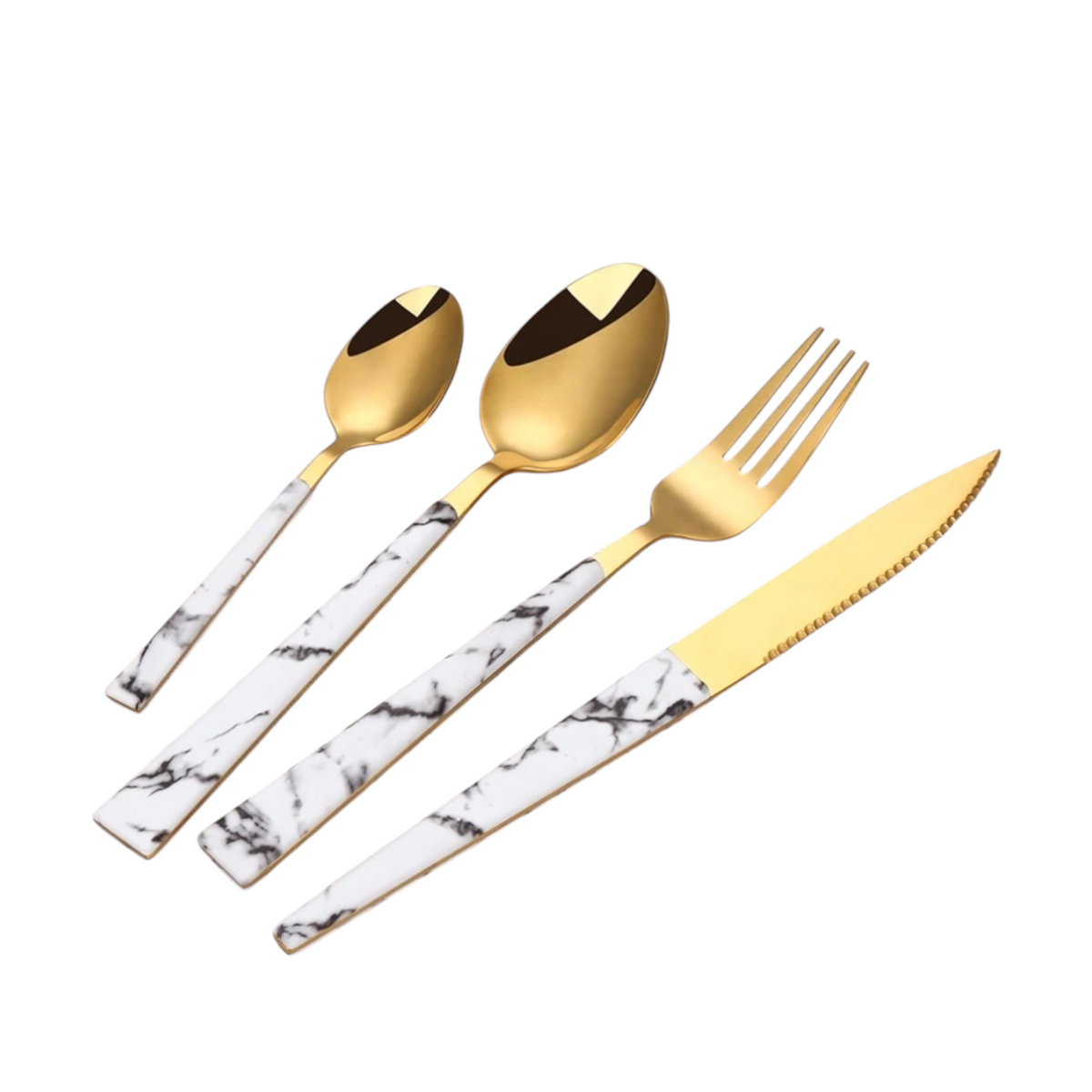 24PCS GOLD CUTLERY WHITE MARBLE HANDLE  X454