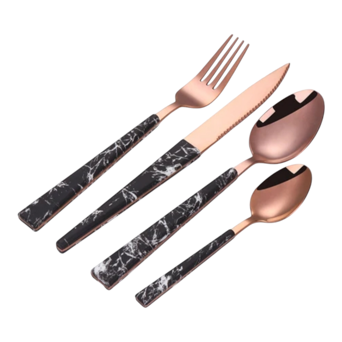 24PCS ROSE GOLD CUTLERY SET BLACK MARBLE HANDLE  X453