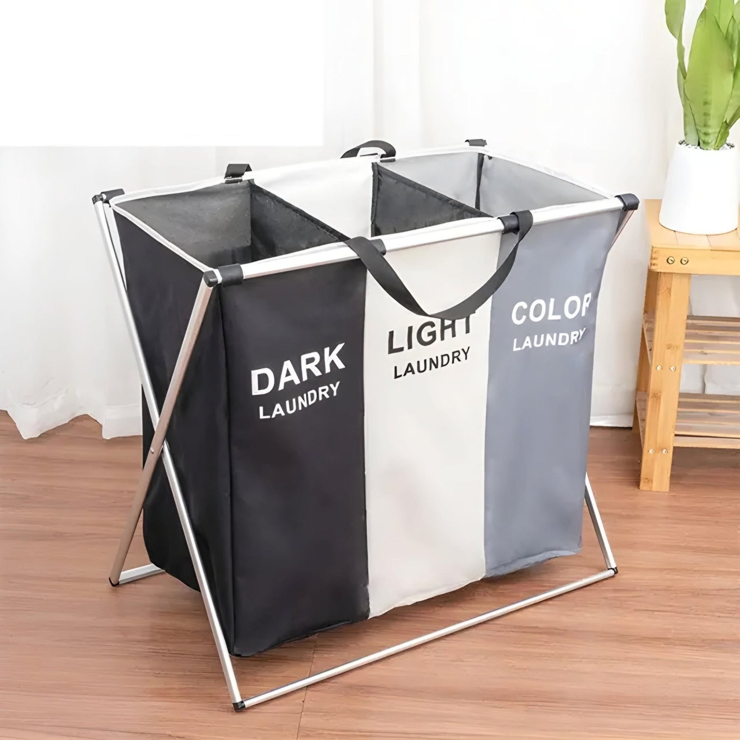 LAUNDRY BASKET WITH 3 COMPARTMENTS