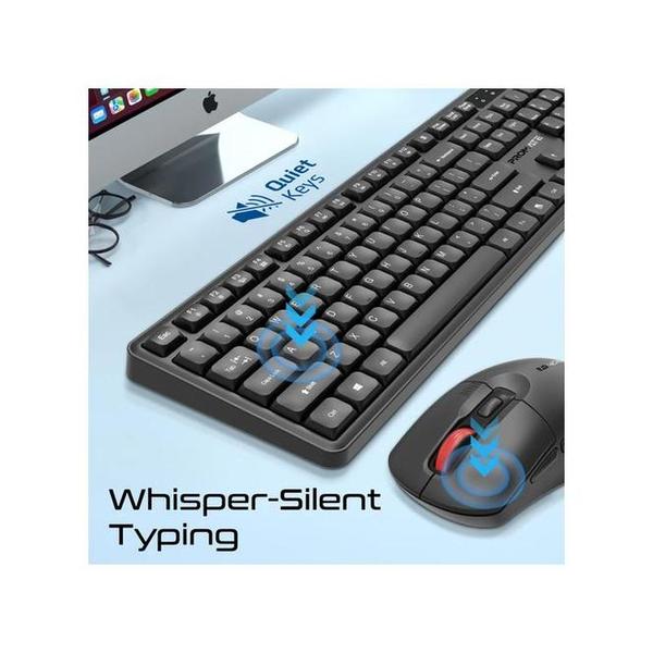 Promate ProCombo-15 Ergonomic Wireless Keyboard with Silent Keys and 5000DPI Mouse