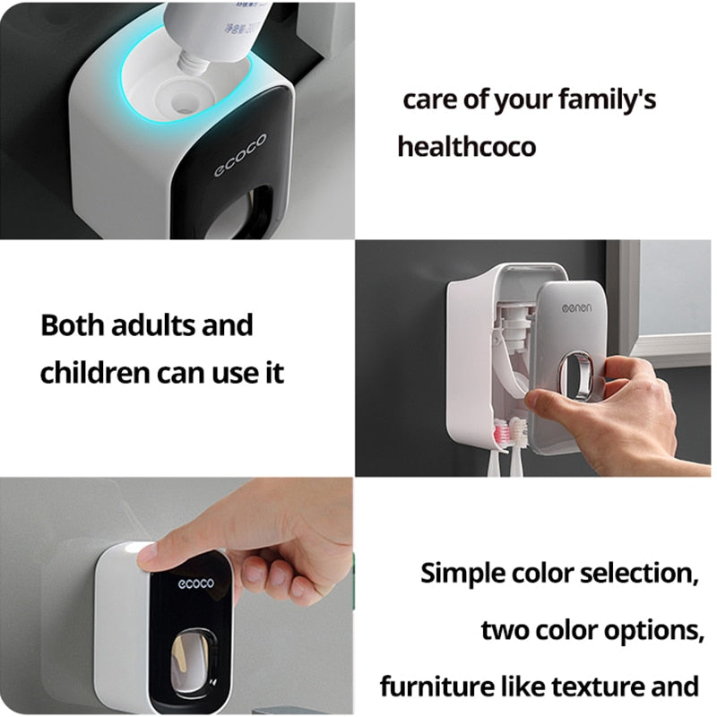 ECOCO Waterproof Toothpaste Squeezer Automatic Toothpaste Dispenser Wall Mount Bathroom Bathroom Accessories Toothbrush Holder