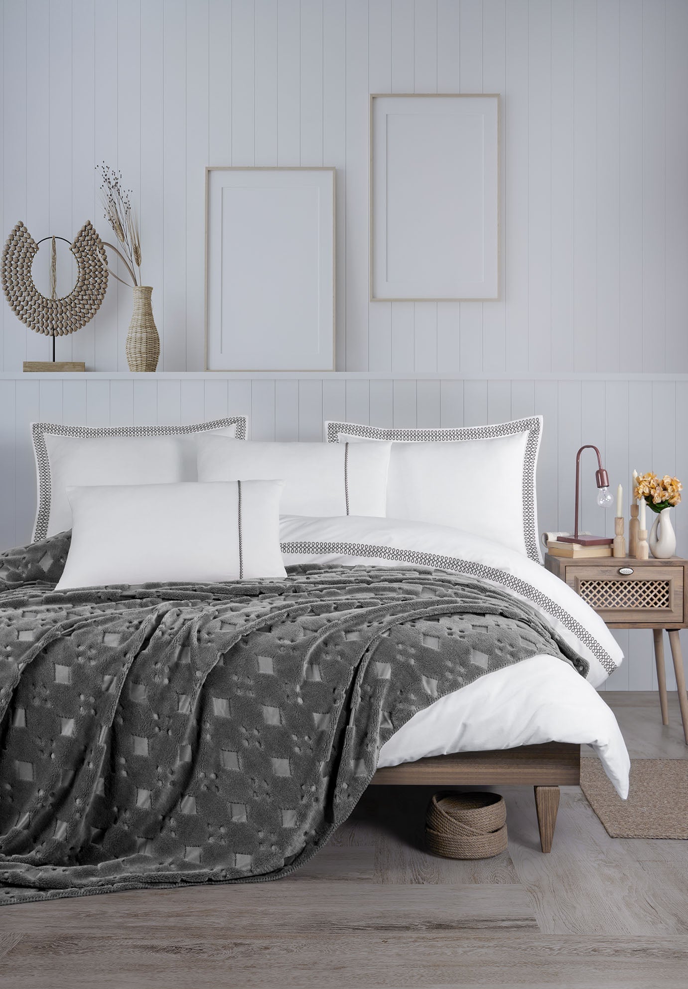 7 pieces Royal Embroidered Set  Grey