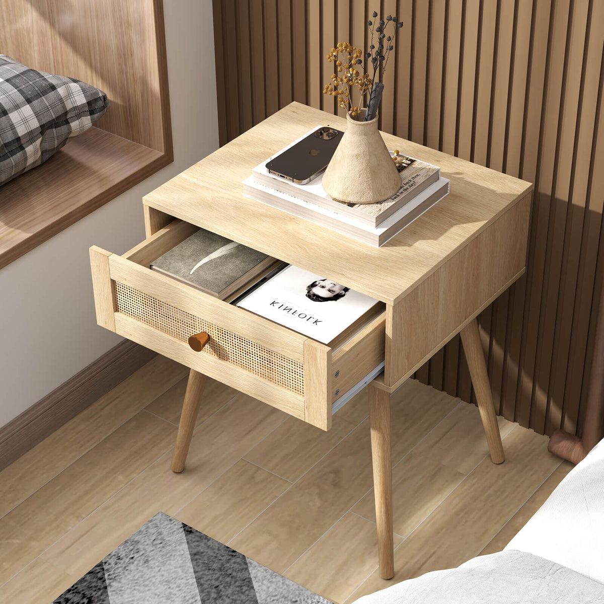 Costway Set of 2 Rattan Nightstand Bedside Table