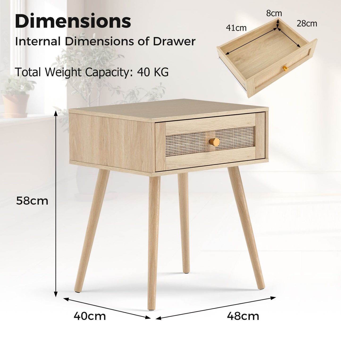 Costway Set of 2 Rattan Nightstand Bedside Table