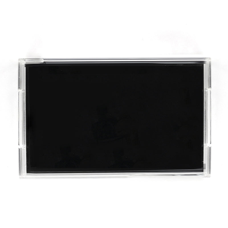 34 CM Plexi Mirrored Top Rectangular Serving Tray with Handles Multifunctional Organizer Tray for Food Drinks Snacks and Appetizers Black - Medaid International