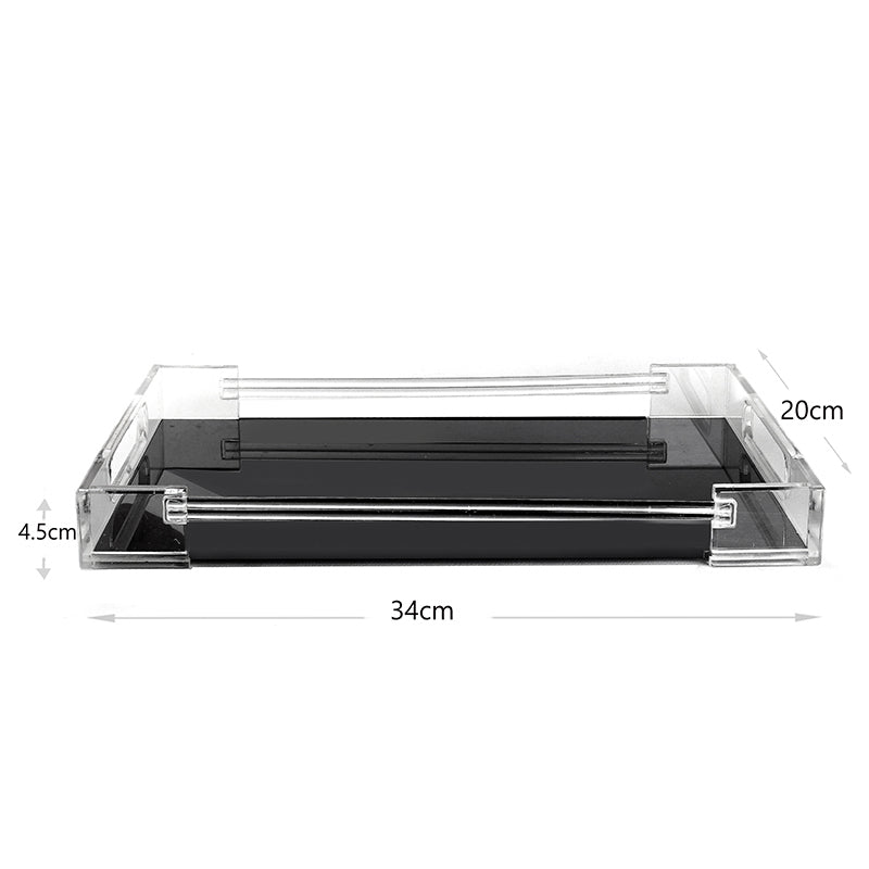 34 CM Plexi Mirrored Top Rectangular Serving Tray with Handles Multifunctional Organizer Tray for Food Drinks Snacks and Appetizers Black - Medaid International