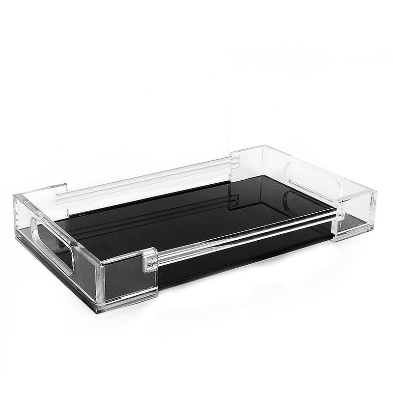 34 CM Plexi Mirrored Top Rectangular Serving Tray with Handles Multifunctional Organizer Tray for Food Drinks Snacks and Appetizers Black - Medaid International