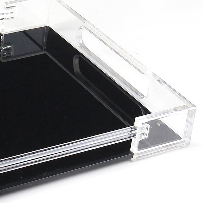 34 CM Plexi Mirrored Top Rectangular Serving Tray with Handles Multifunctional Organizer Tray for Food Drinks Snacks and Appetizers Black - Medaid International