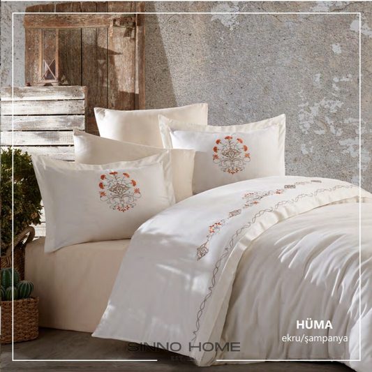 HUMA  - Cotton Satin Embroidered Duvet Cover Set Double